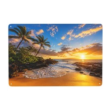 Metal Beach Sunset Wall Decor Sign, 8X12 Inch, Rustic Coastal Art