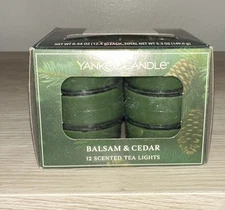 Yankee Candle BALSAM & CEDAR Tea Lights BOX  of 12  HOLIDAY Christmas
