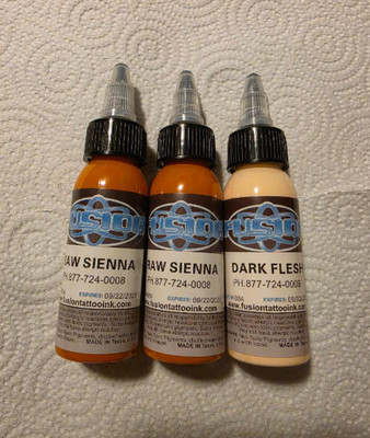 Fusion Tattoo 3 Inks Raw Sienna/ Dark Flesh  1 OZ 30ml Bottles Free Shipping NEW