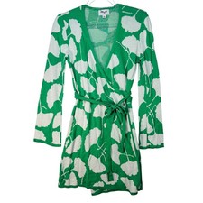 DVF for Target Green White Wrap Dress Small Floral Belted Knit Collab Collection
