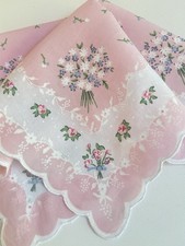 Lovely New LuRay Pastel Pink Handkerchief Hankie With Scalloped Border