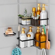 Corner Adhesive Shower Caddy, Toothbrush Holder, Soap Holder and 12 Hooks, 4 ...