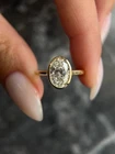 3 Ct Oval Cut 14K Yellow Gold Plated Real Moissanite Bezel set Engagement Ring