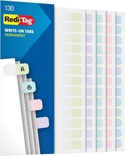 Redi-Tag Write-On Tabs, Permanent Adhesive Index Tabs, Assorted Pastel Colors: P