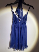 VICTORIA  S SECRET SHEER NAVY BLUE  PINK BABY DOLL NEGLIGEE LINGERIE SP