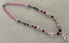 Girls Colorful Pink Bubble Gum  Hearts Beaded Necklace 18.5  Length