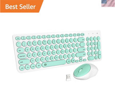 Wireless Keyboard and Mouse Combo - 2.4GHz USB Cordless, Cute Round Keys, Qui...