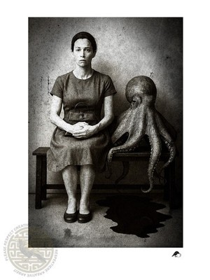 Warten mit dem Octopus, surreal - A4 Kunstdruck auf Hahnemühle   Art Print