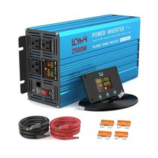 Power Inverter 2500 Watt Pure Sine Wave 12V DC to 110V/120V AC 5000W Peak Con...