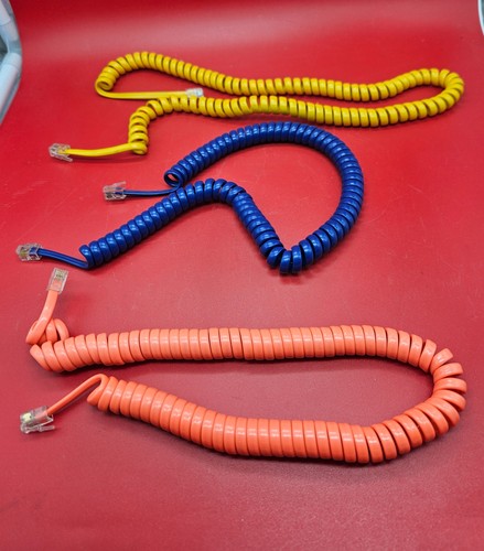 Vintage Colored Telephone Handset Cords Yellow, Blue, Orange