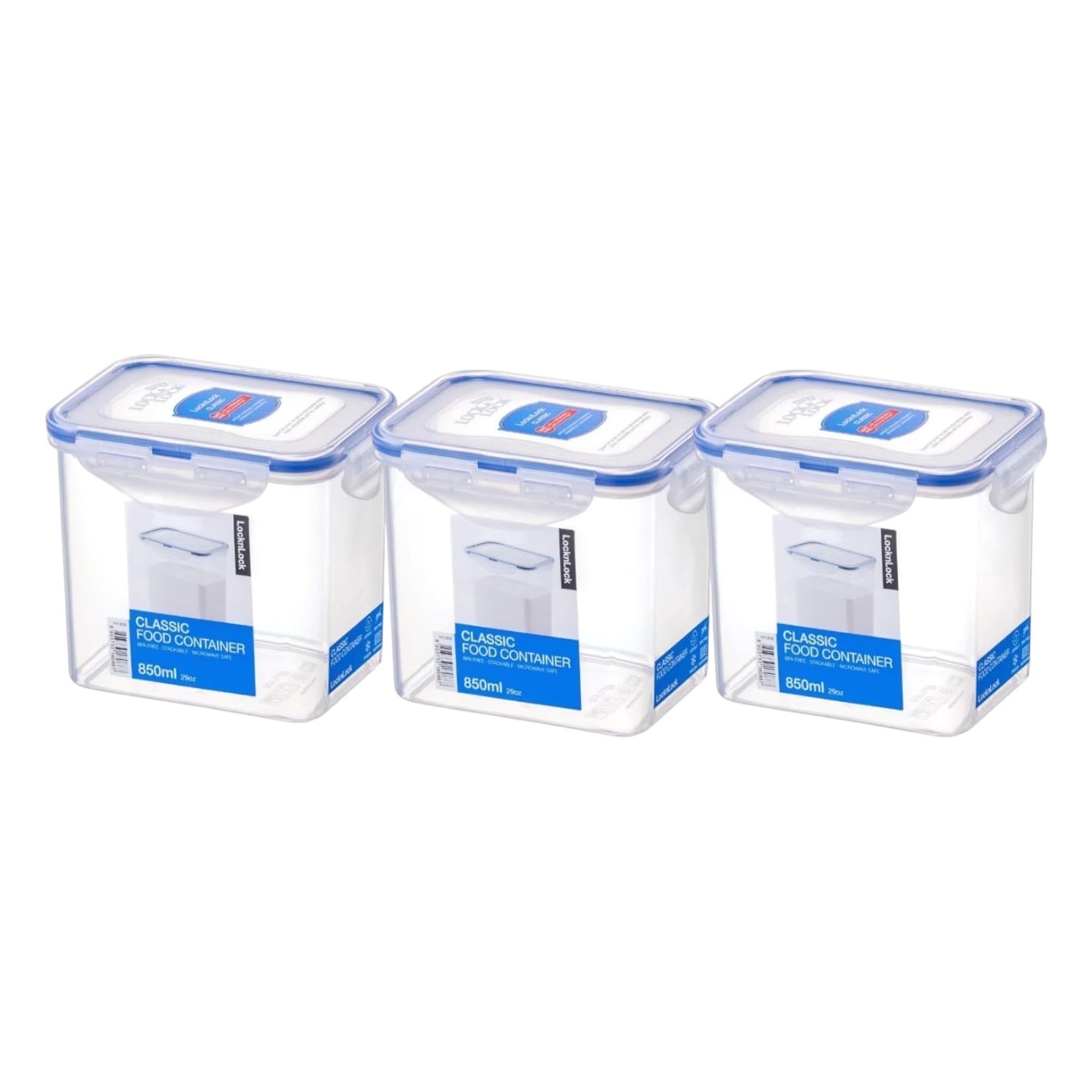 LocknLock Airtight Food Storage Container Leakproof Reusable Box 850ml Pack of 3