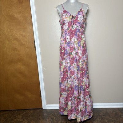 Francesca Floral Tiered Maxi Dress Size L Cottagecore Boho Garden Romantic  | eBay
