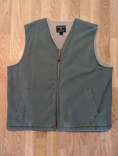 Woolrich Sherpa Fleece Lined Vest Men's XL Beige Full Zip Pockets Cotton Canvas