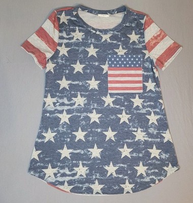 12pm Mon Ami Tee Womens Small American Flag Multicolor Short Sleeve Scoop Neck