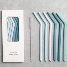 Reusable Silicone Straws - Bendy Drinking Straw with Cleaning Brush - Collaps...