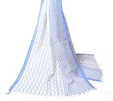 Sushila Vintage White Dupatta Pure Cotton Silk Hand Block  Woven Long Stole