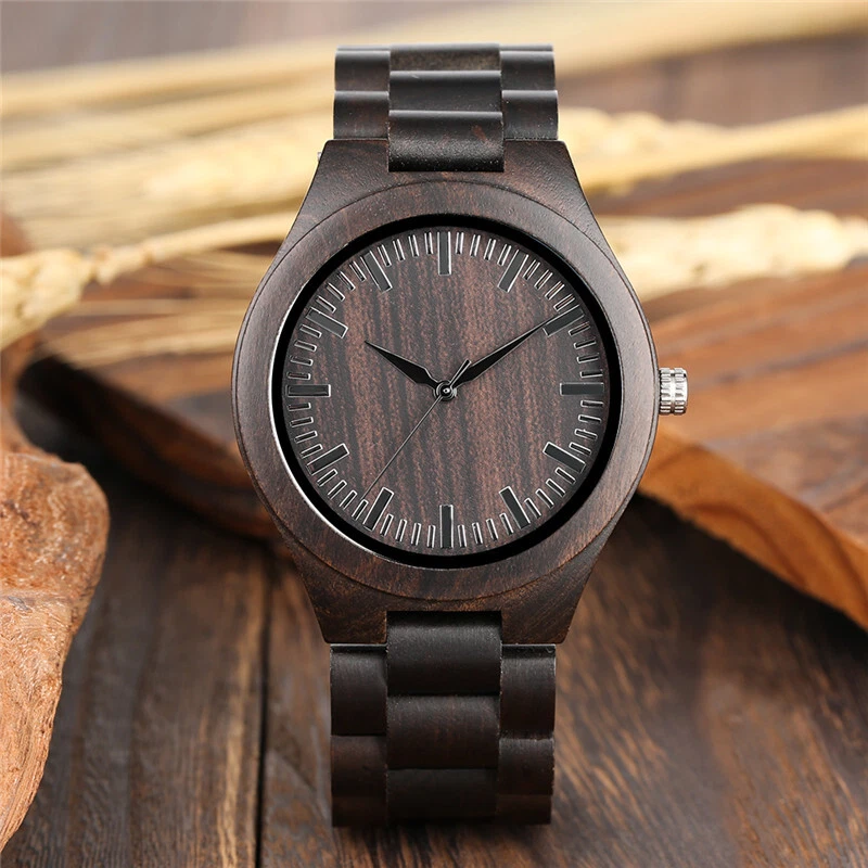 Men's Wooden Watch Retro Style Full Ebony Natural Band Quartz Wristwatches Gifts - image 2 of 4