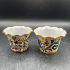 Vintage Hand Painted Floral Italy Votive Candle Holders/Sm Planters 2”H