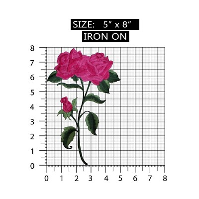 ID 5139 Pink Rose Flower Large Patch Plant Stem Embroidered Iron