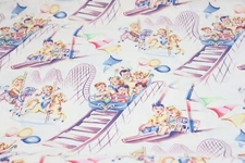 Michael Miller Cotton Fabric Vintage Retro Kids on Roller Coaster BY THE YARD