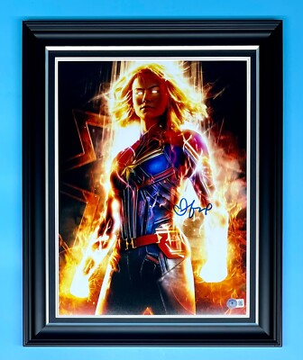 Brie Larson signed Foto gerahmt mit Beckett COA Captain Marvel Poster Autogramm