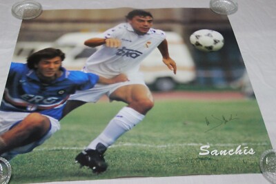 Large Poster Of Real Madrid Player Manolo Sanchis Signed Vintage