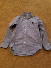 chaps boys 7 blue checked button down dress shirt long sleeve collared 
