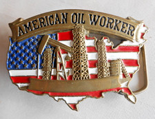 American Oil Worker Solid Brass Belt Buckle, Space for Engraving