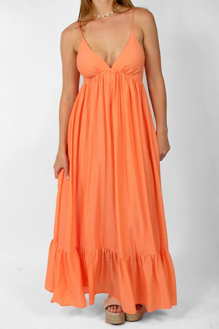 Gray Bandit Long Layered Maxi Open Back Dress With Bow Size Medium M NWOT