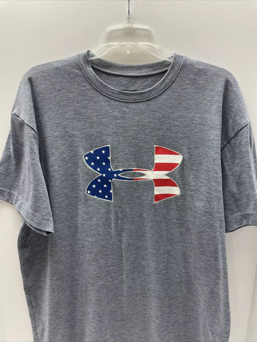 Under Armour Men s Loose T Shirt Grey USA Logo Stars Stripes Red