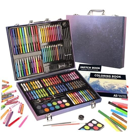 150PC Art Set with Sketch Book, Coloring Art Kit Drawing Art Supplies Blue