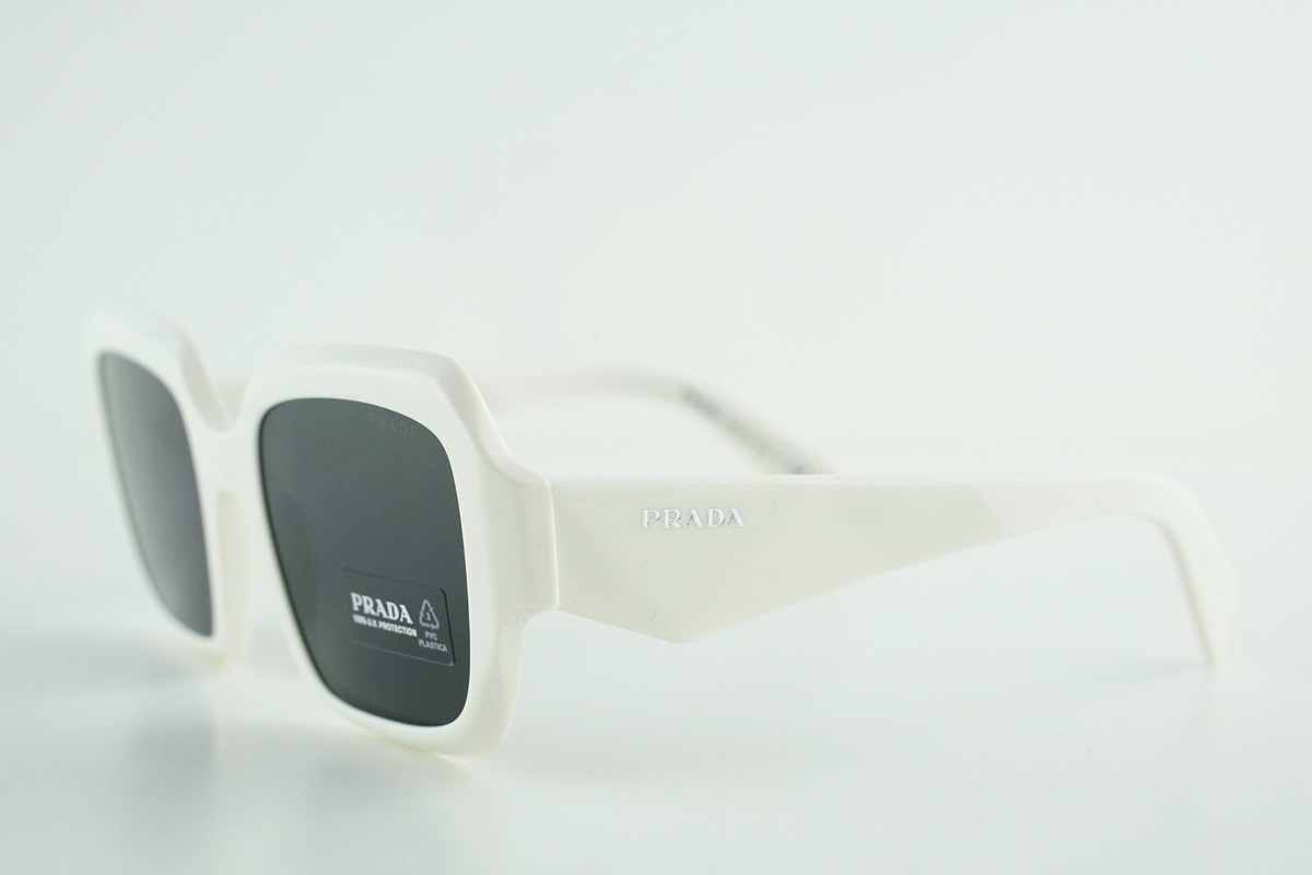 New! SPR 28Z Prada 17K-08Z Polished White/Grey Sunglasses 53-22