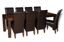 SOLID MANGO WOOD 220CM DINING TABLE & 8 ROLLBACK CHAIRS NEW FURNITURE 