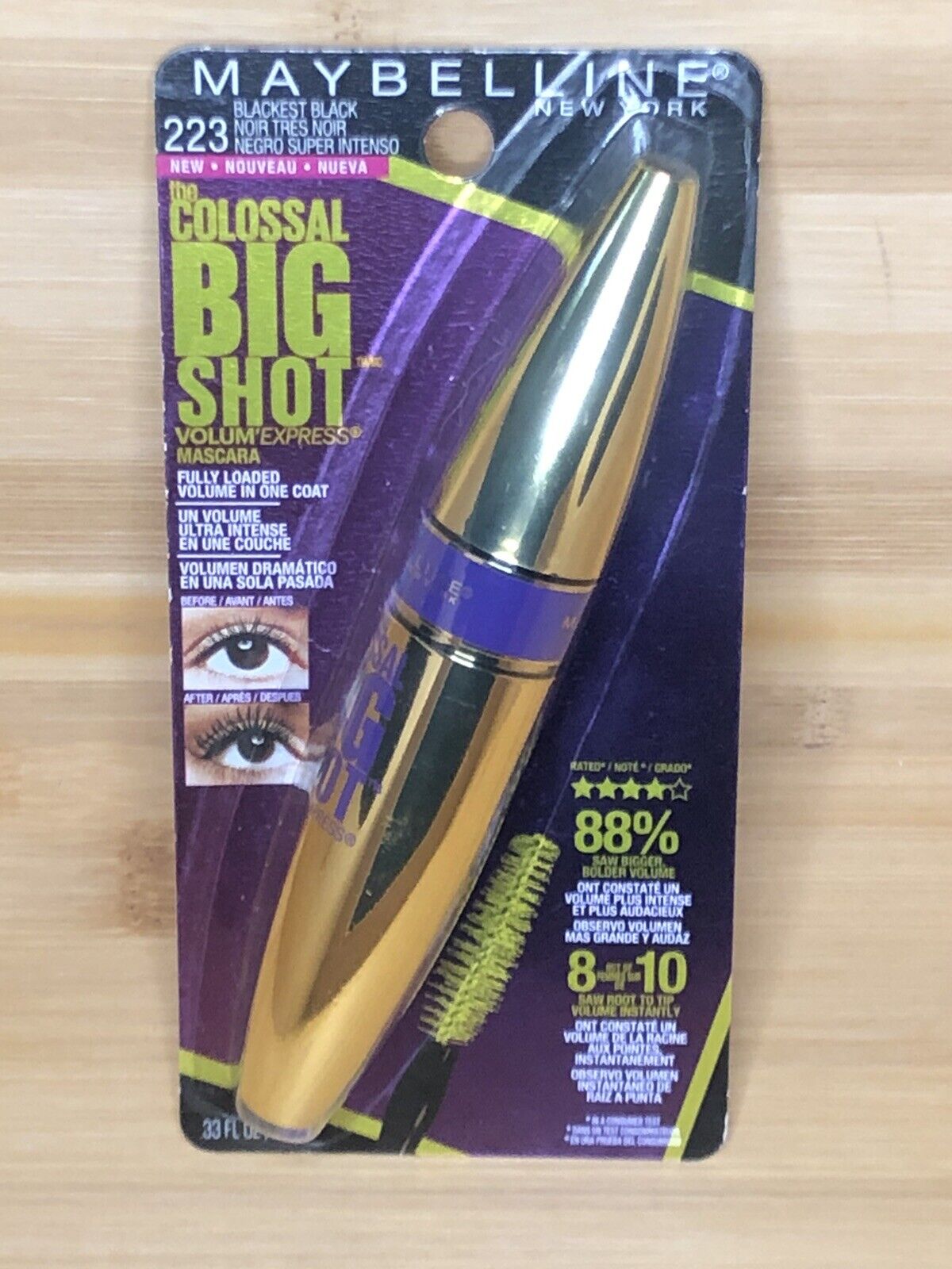 Maybelline Volum' Express The Colossal Big Shot Washable Mascara, 223  Blackest Black (Pack of 2)