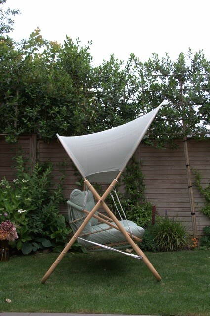 Double Swing Chair Wood Effect Folding with Canopy