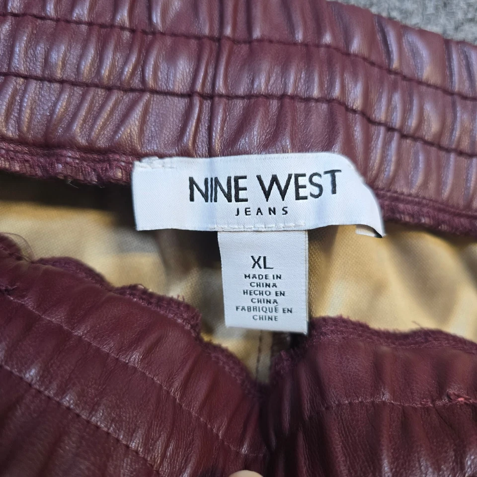 Pantalones de chándal Nine West para mujer talla XL rojo borgoña cuero vegano cintura elástica Foto 4 de 4