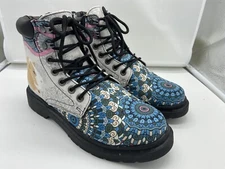Custom Combat Boots Women's Size 8 Gorpcore Boho Guinea Pig Mandala Shoes EUC
