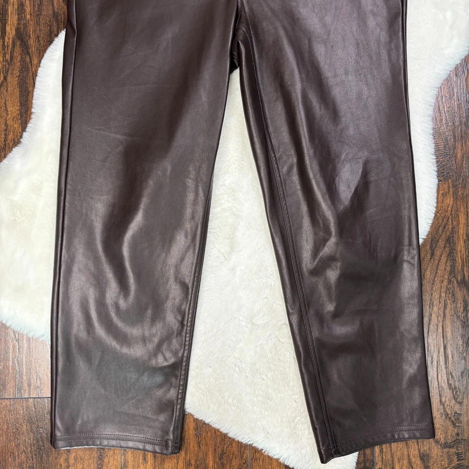 Галогеновые брюки из искусственной кожи 14 Вт прямые штанины с высоким подъемом коричневые - Изображение 3 из 4