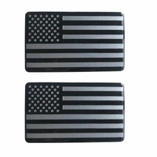 2x Black Gray Line 3D American USA Flag Sticker Badge Side Fender Emblem