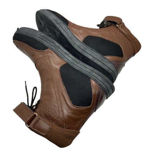 Sneakers alte Negash uomo taglia 9 marrone nero pelle punta tonda stringate - Foto 3 di 12