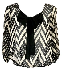 No Boundries Juniors Sz: XL 15/17 Black/White Chiffon Chevron Blouson Top