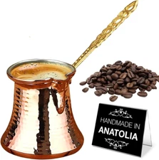 Hakan Turkish Coffee Pot, Greek Arabic Coffee Maker, Hammered Copper Coffee Cezv