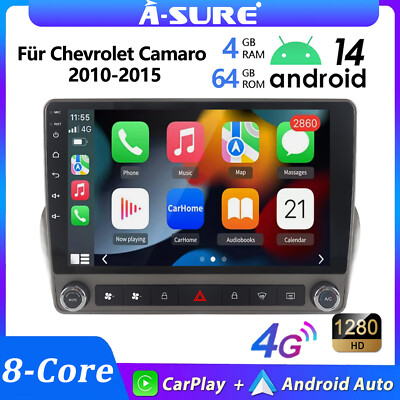 Android 14 4+64GB Autoradio Carplay GPS Navi WIFI Für Chevrolet Camaro 2010-2015