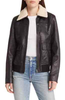 ジャケット・アウター sheller leather like bomber jacket NEW Treasure & Bond Leather Bomber Jacket with Faux Shearling
