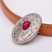 10X Western Silver Turquoise Leather Saddle Tack Belt Prairie Dust Oval Conchos