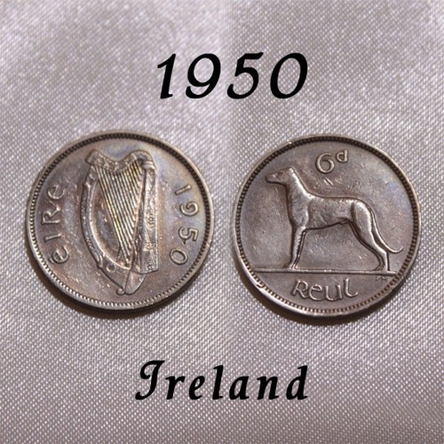 1950 Irish 6 pence coin 6d harp
