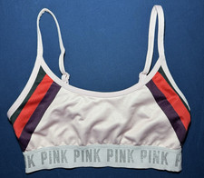 PINK Victorias Secret Sports Bra Multicolor Stripe Logo Band Bralette XS