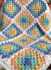 Handmade crochet baby blanket/car seat/pram/crib White  Rainbow boy girl gift