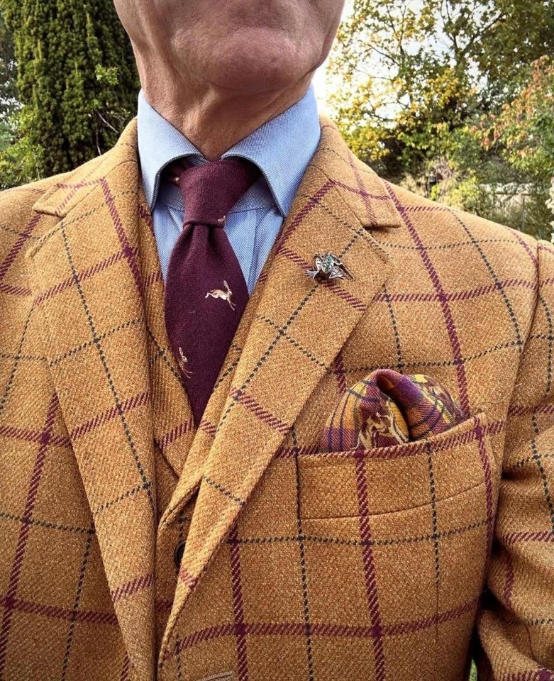 Men's Plaid Tweed Suits for Wedding Business Office Working Jacket Pant Vest New - Image 3 of 4