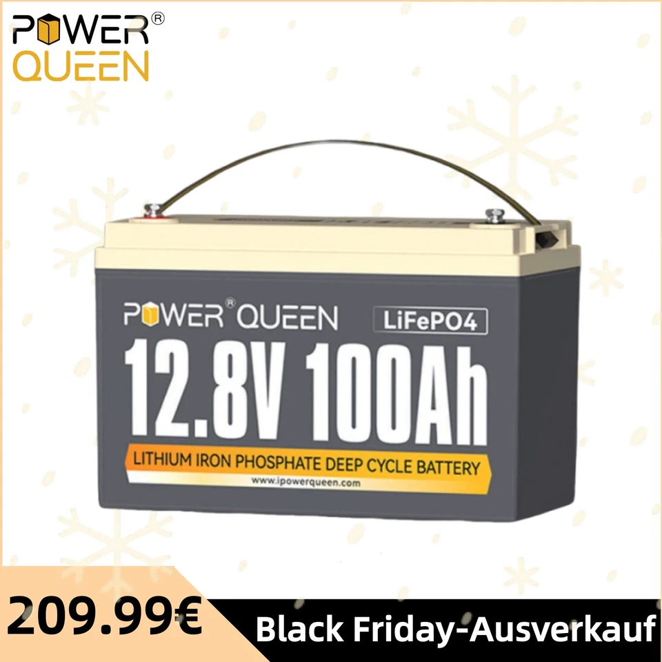 Power Queen 12V 100 Ah LiFePO4 Lithium Batterie 1280Wh Lithium Akku mit 100A BMS